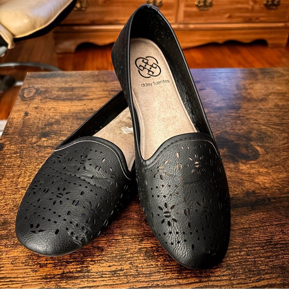 Daisy Fuentes Perforated Black Slip-On Ballet Flats